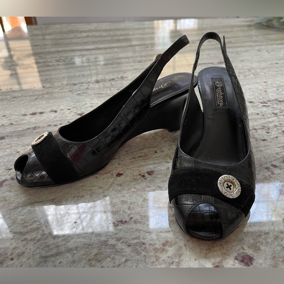 Women's Brighton 8.5 M Black Slingback Heels Crocodile Embossed - Picture 5 of 6